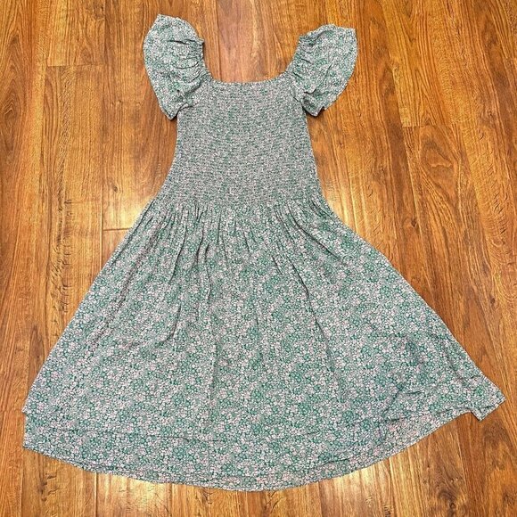 Hatch The Cosette Smocked Midi Dress Lotus Print Green Pink Size 2 M/L - Picture 10 of 12